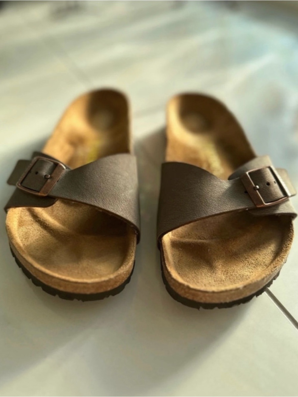 Birkenstock Brown Single Buckle Slide Sandals